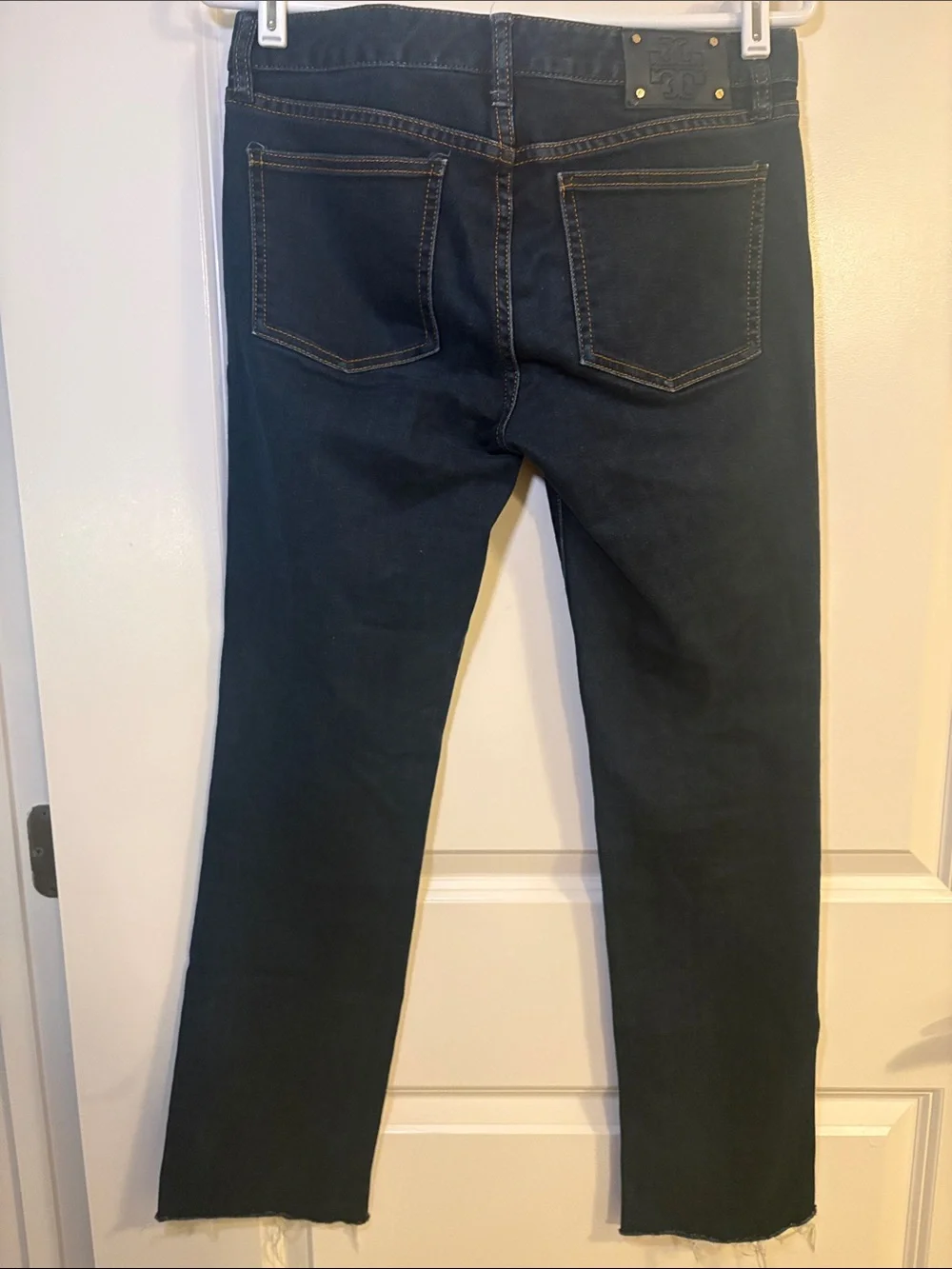 Tory Burch Navy Straight-Leg Jeans with Gold Hardware